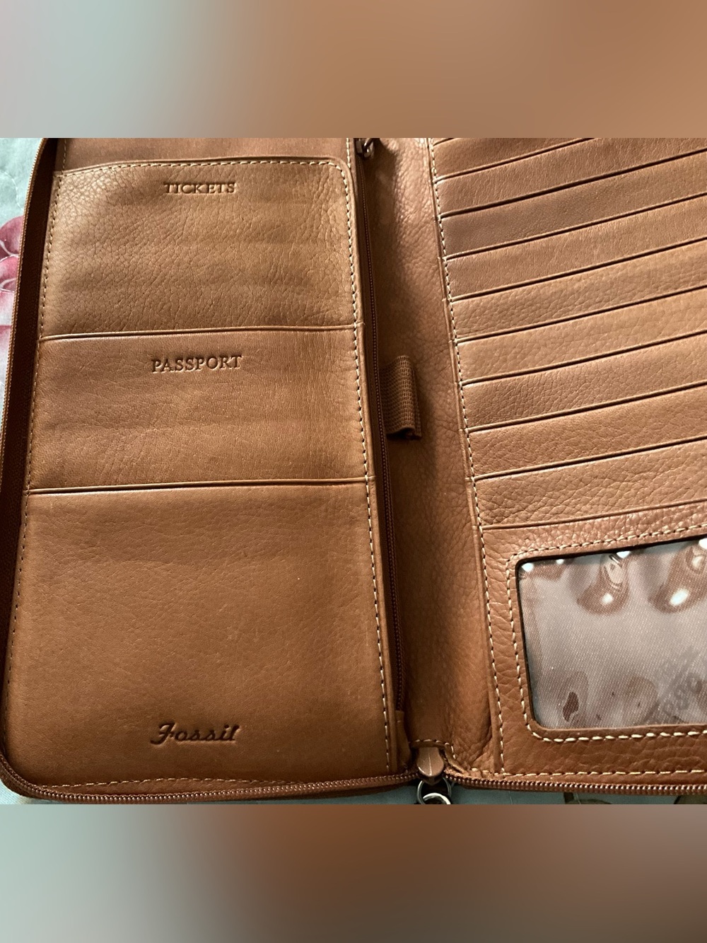 Fossil Brown Leather Passport Wallet Organizer
